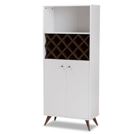 Baxton Studio Serafino Mid-Century White and Walnut Finished Wood Wine Cabinet 150-8997